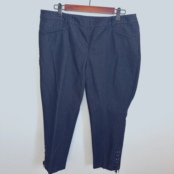 Talbots Denim - Talbots Dark Denim Capris With Lace-up Detail at Ankle Size; Side Zip, 14 Petite